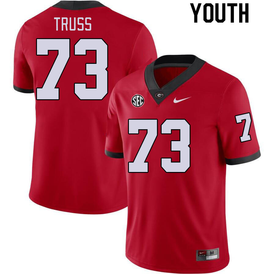 Youth #73 Xavier Truss Georgia Bulldogs College Football Jerseys Stitched-Red - Click Image to Close